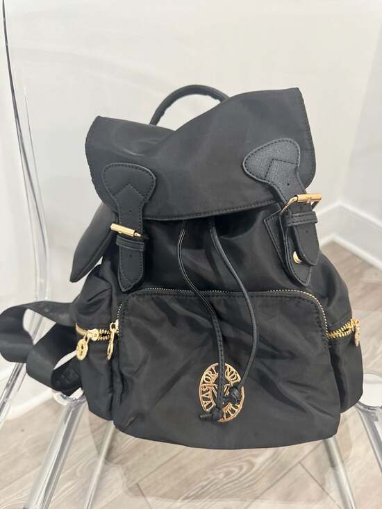 Valentino Orlandi Handbags - Valentino Orlandi Black Nylon Backpack Gold Hardware Drawstring Bag